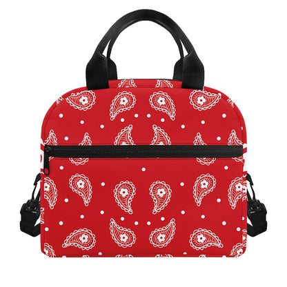 Red And White Paisley Bandana Print Insulated Lunch Bag