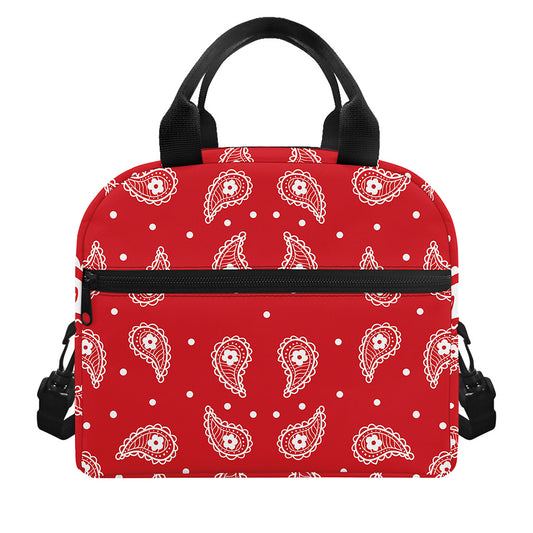Red And White Paisley Bandana Print Insulated Lunch Bag