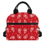 Red And White Paisley Bandana Print Insulated Lunch Bag