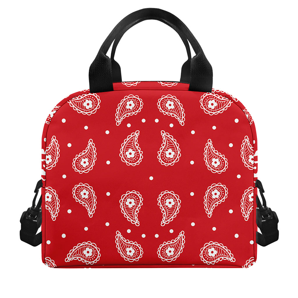 Red And White Paisley Bandana Print Insulated Lunch Bag