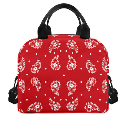 Red And White Paisley Bandana Print Insulated Lunch Bag
