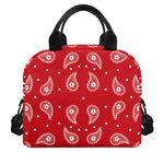 Red And White Paisley Bandana Print Insulated Lunch Bag