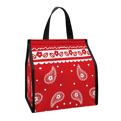 Red And White Paisley Bandana Print Insulated Lunch Tote