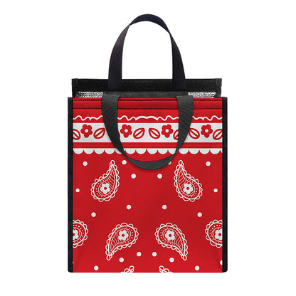 Red And White Paisley Bandana Print Insulated Lunch Tote