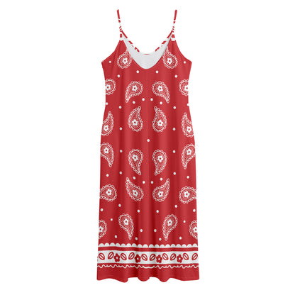 Red And White Paisley Bandana Print Jersey Midi Cami Dress
