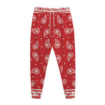 Red And White Paisley Bandana Print Jogger Pants