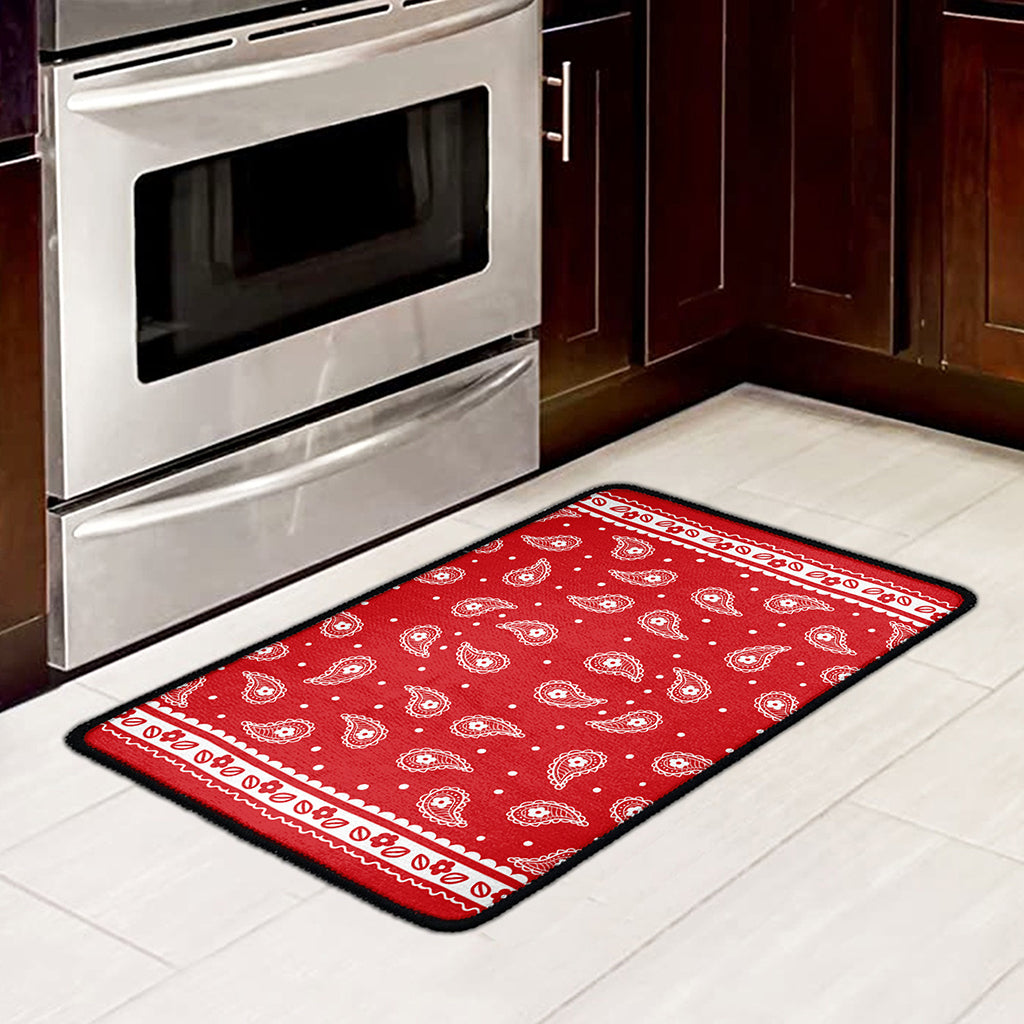 Red And White Paisley Bandana Print Kitchen Mat