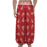 Red And White Paisley Bandana Print Lantern Pants