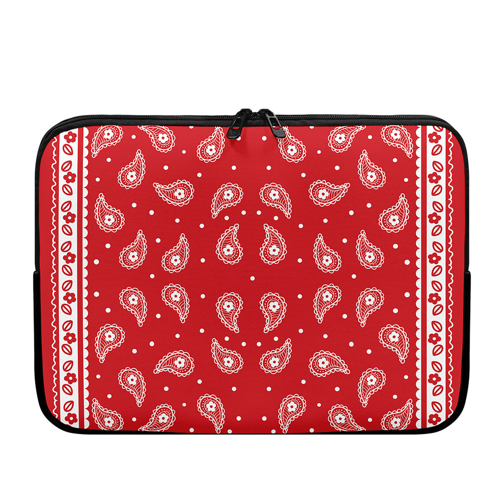 Red And White Paisley Bandana Print Laptop Sleeve