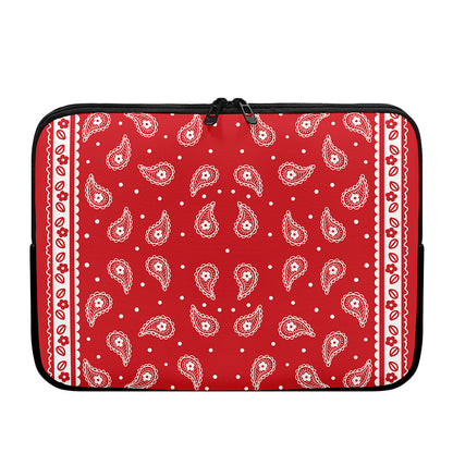 Red And White Paisley Bandana Print Laptop Sleeve