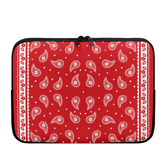Red And White Paisley Bandana Print Laptop Sleeve