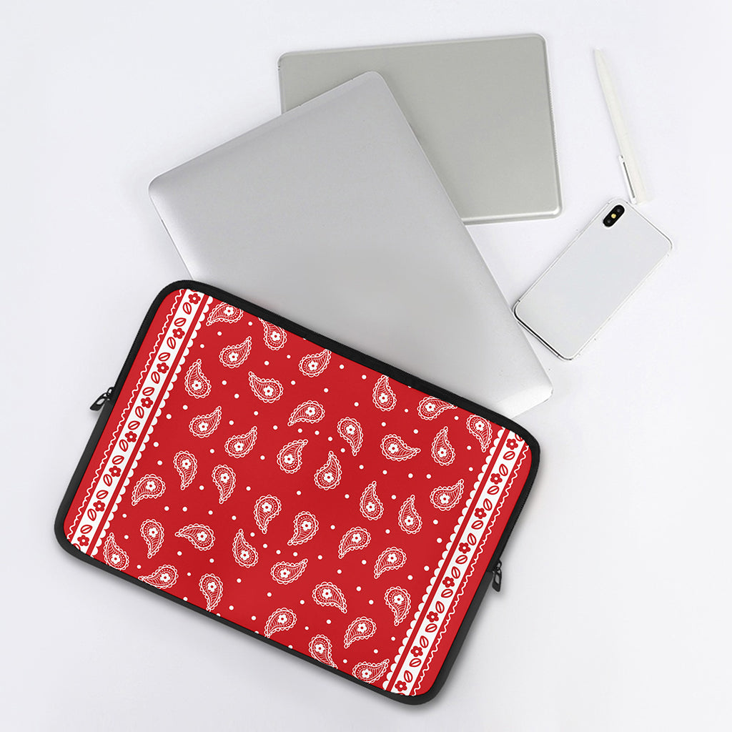 Red And White Paisley Bandana Print Laptop Sleeve