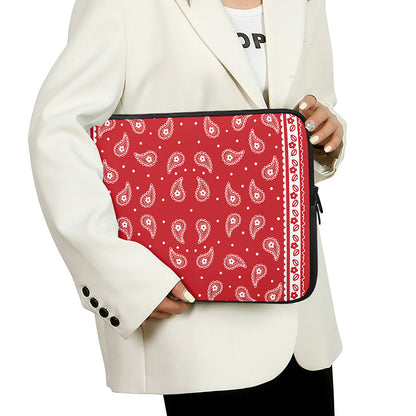 Red And White Paisley Bandana Print Laptop Sleeve
