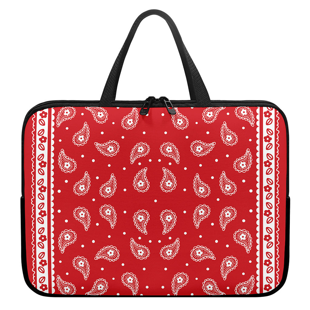Red And White Paisley Bandana Print Laptop Sleeve With Handle
