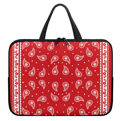 Red And White Paisley Bandana Print Laptop Sleeve With Handle