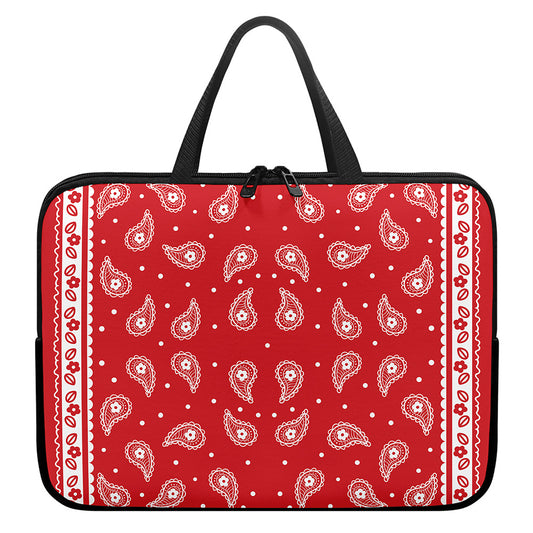 Red And White Paisley Bandana Print Laptop Sleeve With Handle