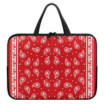 Red And White Paisley Bandana Print Laptop Sleeve With Handle