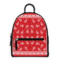 Red And White Paisley Bandana Print Leather Backpack