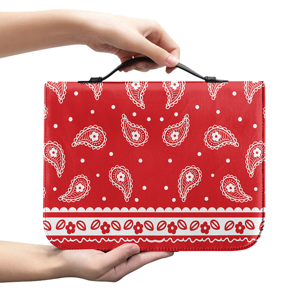 Red And White Paisley Bandana Print Leather Bible Cover