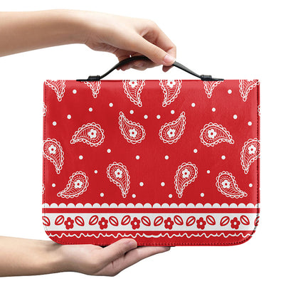 Red And White Paisley Bandana Print Leather Bible Cover