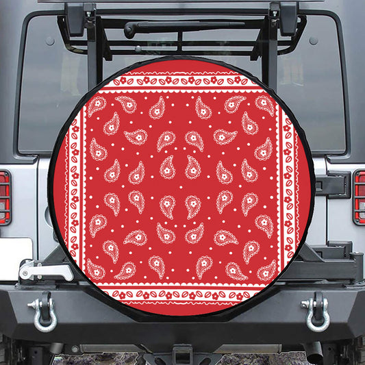 Red And White Paisley Bandana Print Leather Spare Tire Cover