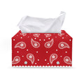 Red And White Paisley Bandana Print Leather Tissue Box Cover
