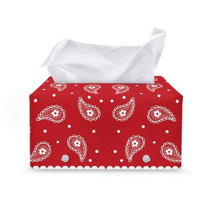 Red And White Paisley Bandana Print Leather Tissue Box Cover