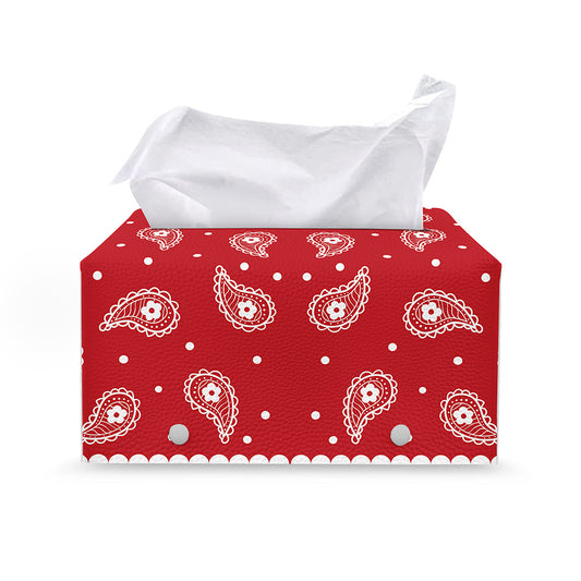 Red And White Paisley Bandana Print Leather Tissue Box Cover