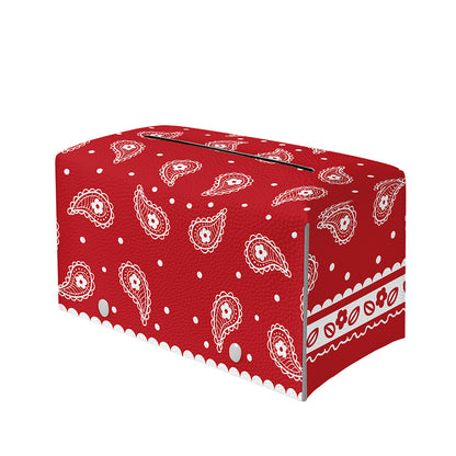 Red And White Paisley Bandana Print Leather Tissue Box Cover