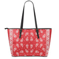 Red And White Paisley Bandana Print Leather Tote Bag With Zipper