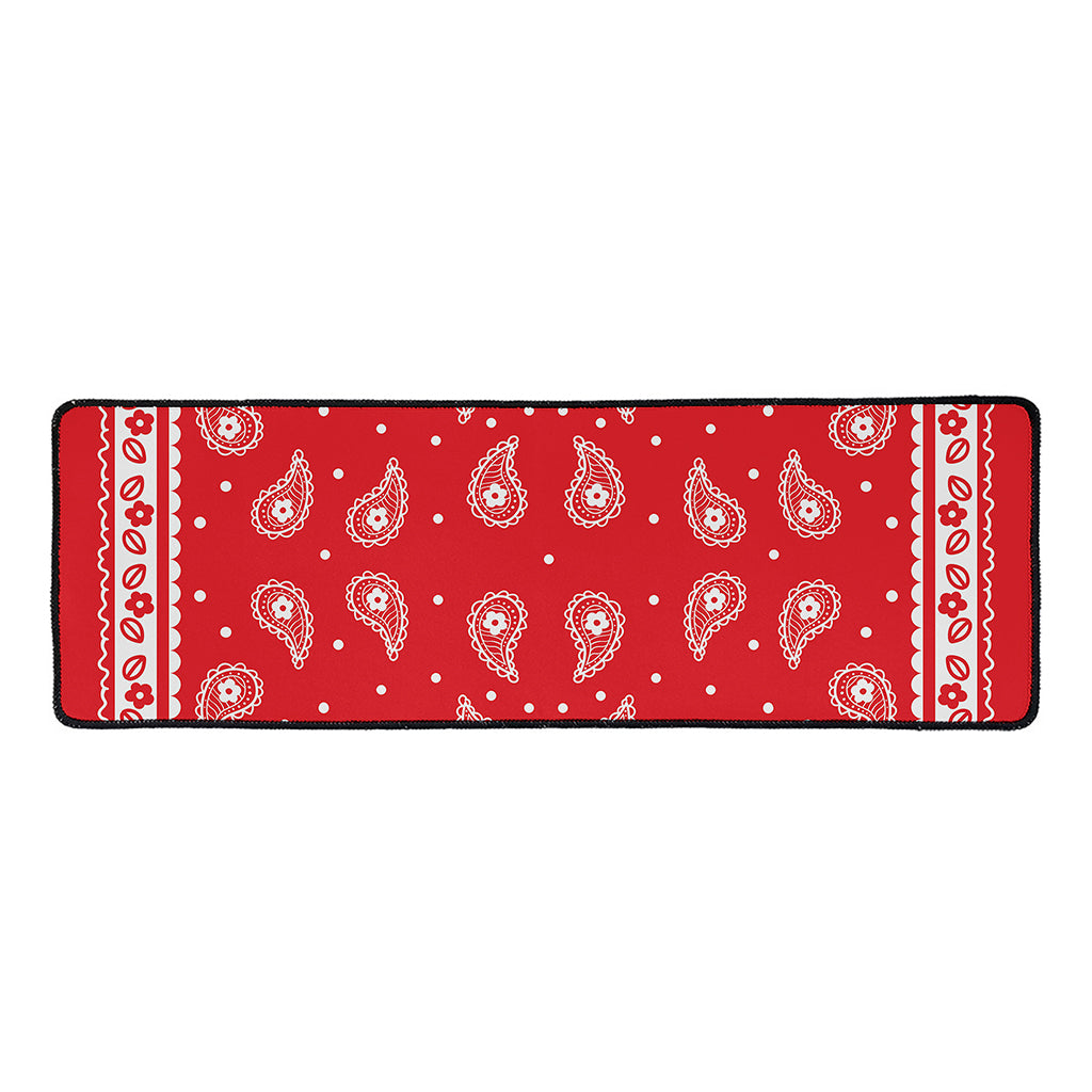 Red And White Paisley Bandana Print Long Kitchen Mat