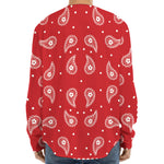 Red And White Paisley Bandana Print Long Sleeve Baseball Jersey