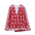 Red And White Paisley Bandana Print Long Sleeve Short Coat