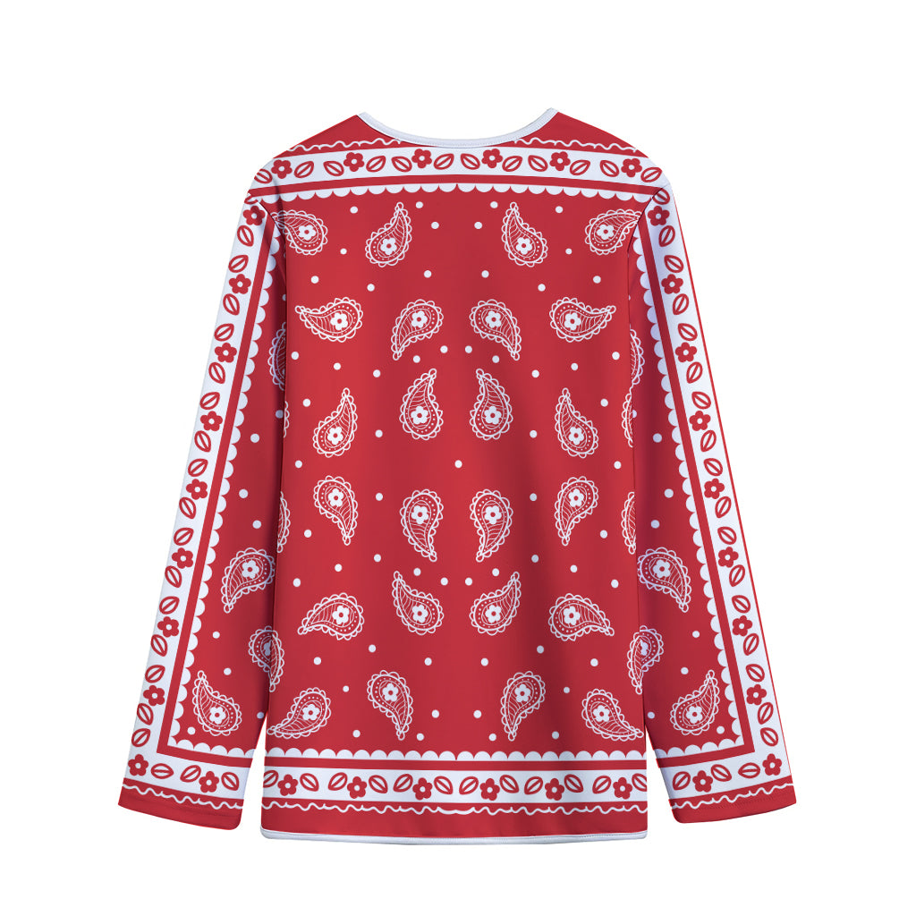 Red And White Paisley Bandana Print Long Sleeve Short Coat