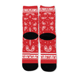 Red And White Paisley Bandana Print Long Socks