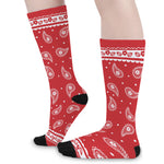 Red And White Paisley Bandana Print Long Socks