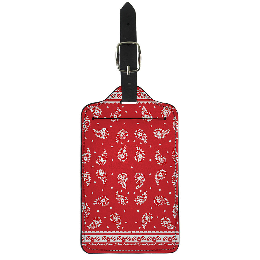 Red And White Paisley Bandana Print Luggage Tag
