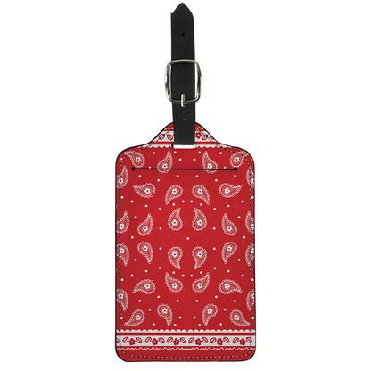 Red And White Paisley Bandana Print Luggage Tag