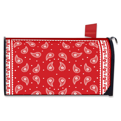 Red And White Paisley Bandana Print Mailbox Cover