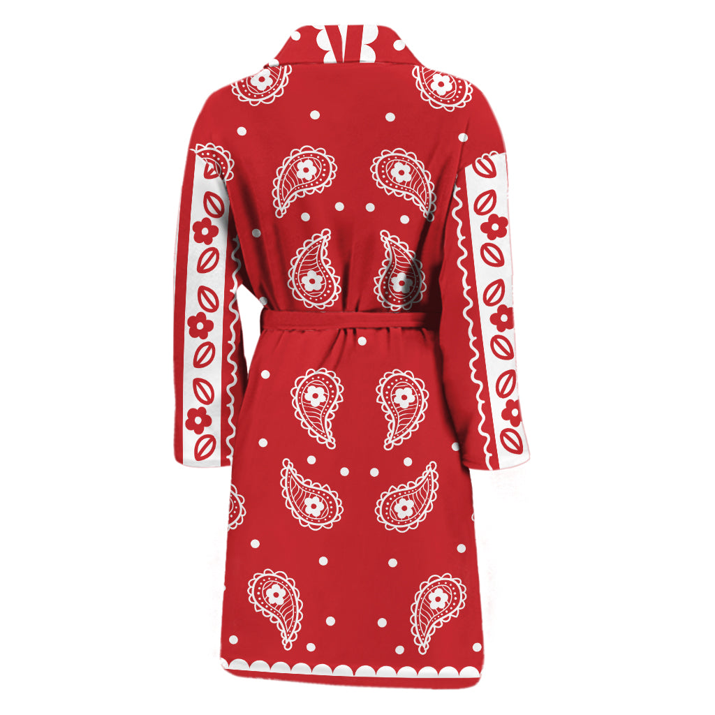 Red And White Paisley Bandana Print Men's Bathrobe