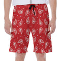 Red And White Paisley Bandana Print Men's Beach Shorts