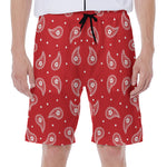 Red And White Paisley Bandana Print Men's Beach Shorts