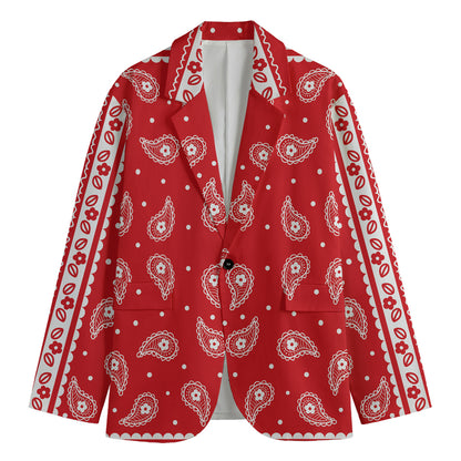 Red And White Paisley Bandana Print Men's Blazer