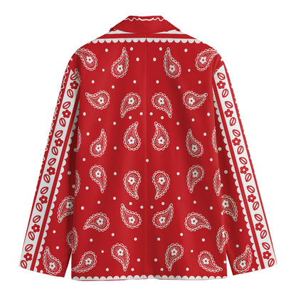 Red And White Paisley Bandana Print Men's Blazer