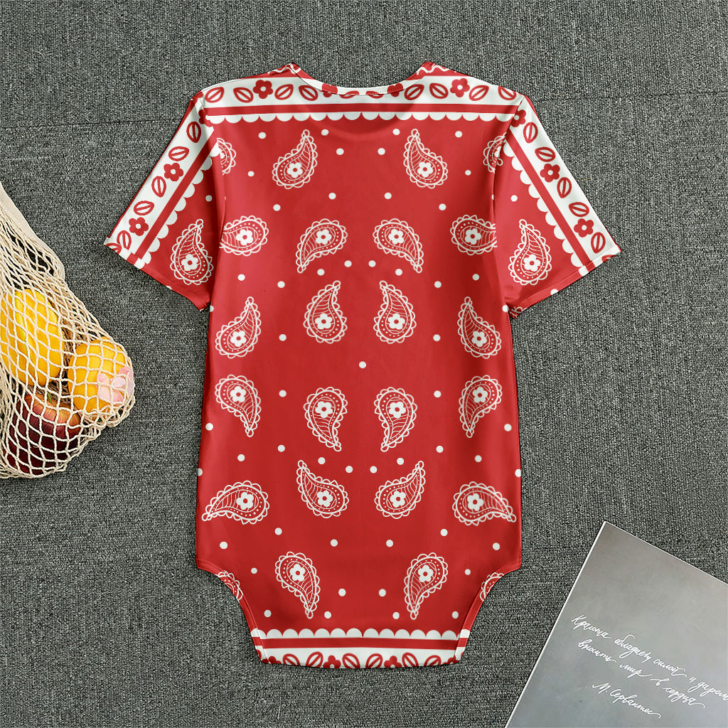 Red And White Paisley Bandana Print Men's Bodysuit