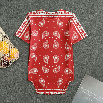 Red And White Paisley Bandana Print Men's Bodysuit