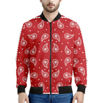 Red And White Paisley Bandana Print Men's Bomber Jacket