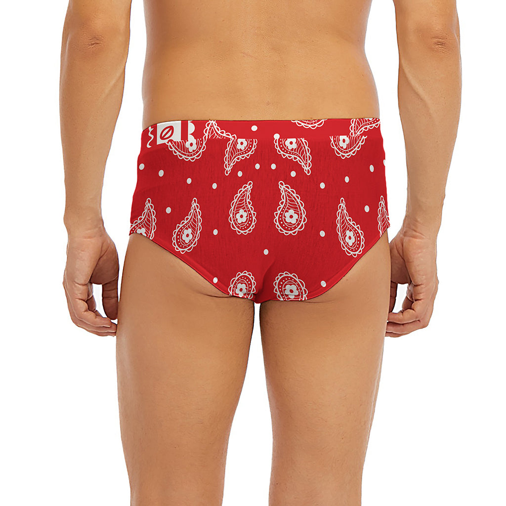 Red And White Paisley Bandana Print Men's Briefs