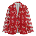 Red And White Paisley Bandana Print Men's Cotton Blazer