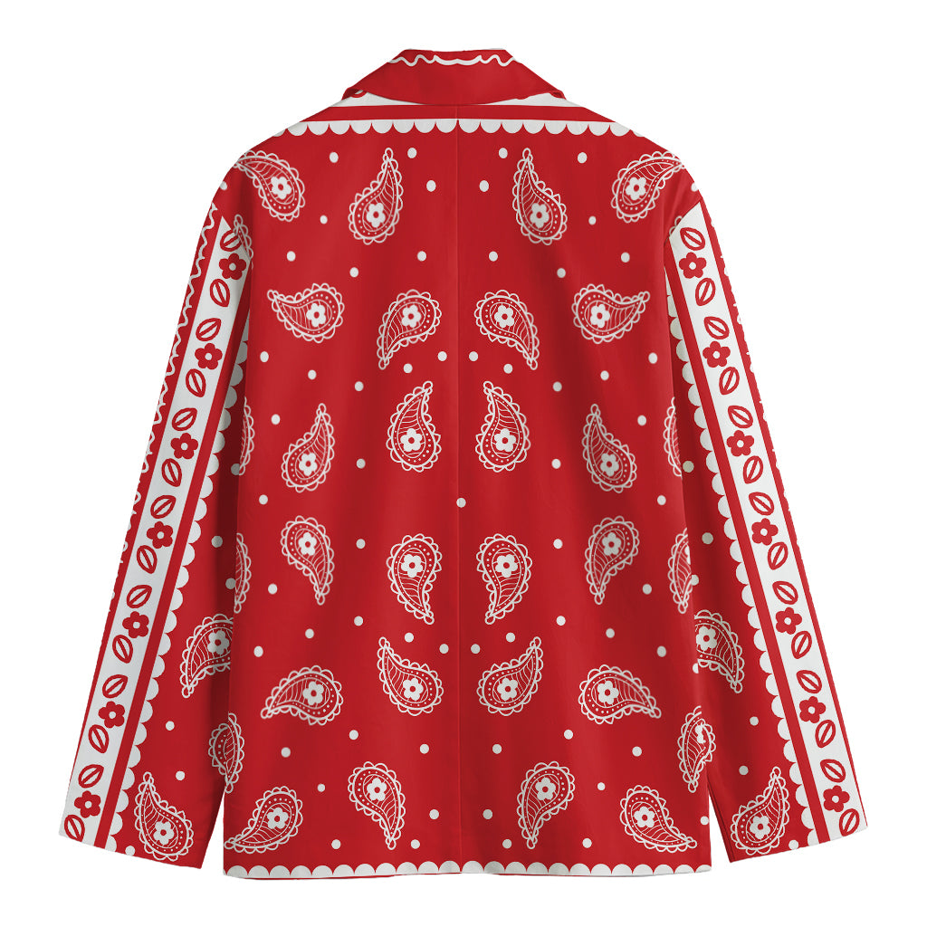 Red And White Paisley Bandana Print Men's Cotton Blazer